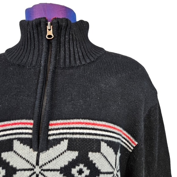 Eddie Bauer Black Nordic Snowflake Fair Isle 1/4 Zip Mock Neck Sweater Large O48 - Picture 3 of 10